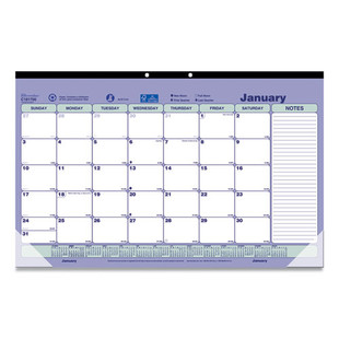 Monthly Desk Pad Calendar, 17.75 X 10.88, White/blue/green Sheets, Black Binding, Clear Corners, 12-month (jan To Dec): 2026