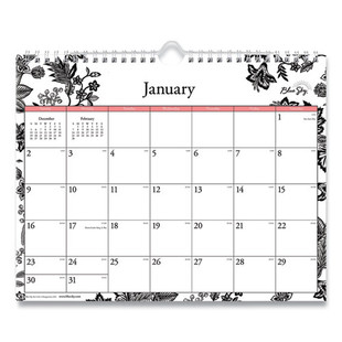 Analeis Wall Calendar, Floral Artwork, 11 X 8.75, White/black/coral Sheets, 12-month (jan To Dec): 2026