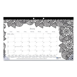 Monthly Desk Pad Calendar, Monthly Coloring Artwork, 17.75 X 10.88, Black Binding, Clear Corners, 12-month (jan To Dec): 2026
