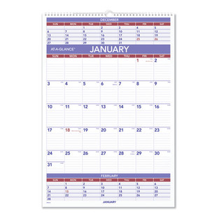 Three-month Wall Calendar, 15.5 X 22.75, White Sheets, 12-month (jan To Dec): 2026