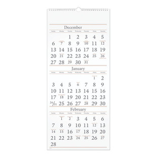 Three-month Reference Wall Calendar, 12 X 27, White Sheets, 14-month: Dec 2025 To Feb 2027