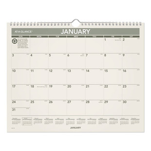 Recycled Wall Calendar, Unruled Blocks, 15 X 12, Sand/green Sheets, 12-month (jan To Dec): 2026