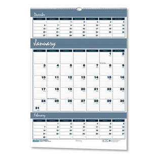 Bar Harbor Recycled Wirebound 3-months-per-page Wall Calendar, 15.5 X 22, White/blue/gray Sheets, 14-month(dec-jan):2021-2023