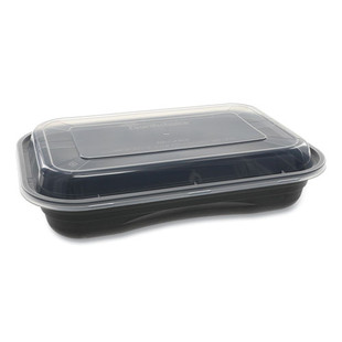 Earthchoice Versa2go Microwaveable Container, 27 Oz, 8.4 X 5.6 X 1.4, Black/clear, 150/carton