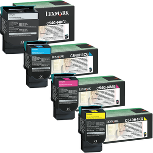 Lexmark C540H4 Set | C540H4CG C540H4KCG C540H4MG C540H4YG | Original Lexmark High-Yield Toner Cartridges – Black, Cyan, Magenta, Yellow