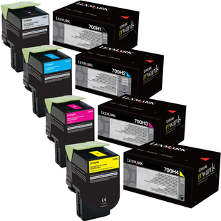Lexmark 700H Set | 70C0H10 70C0H20 70C0H30 70C0H40 | Original Lexmark High-Yield Toner Cartridges – Black, Cyan, Magenta, Yellow