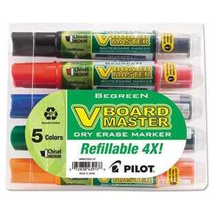 Begreen V Board Master Dry Erase Marker, Medium Chisel Tip, Assorted Colors, 5/pack