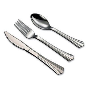 Sterling Assorted Plastic Cutlery, Mediumweight, Silver, 20 Forks, 15 Knives, 15 Spoons/pack