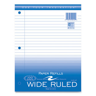 Notebook Filler Paper, 3-hole, 8 X 10.5, Wide/legal Rule, 100/pack