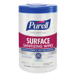 Foodservice Surface Sanitizing Wipes, 10 X 7, Fragrance-free, 110/canister, 6 Canisters/carton