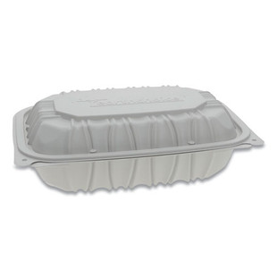 Earthchoice Vented Microwavable Mfpp Hinged Lid Container, 9 X 6 X 2.75, White, 170/carton