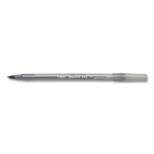 Round Stic Xtra Life Ballpoint Pen, Stick, Medium 1 Mm, Black Ink, Smoke Barrel, 10/pack