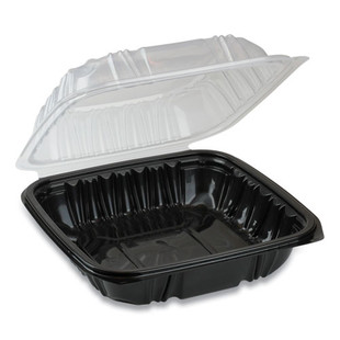 Earthchoice Vented Dual Color Microwavable Hinged Lid Container, 1-compartment, 28 Oz, 7.5 X 7.5 X 3, Black/clear, 150/carton