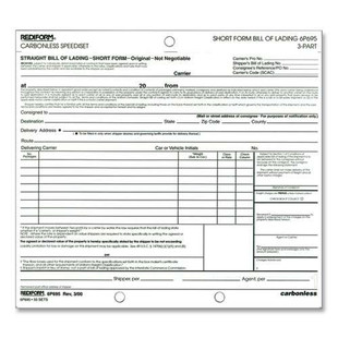 Bill Of Lading, Short Form, Three-part Carbonless, 7 X 8.5, 1/page, 50 Forms