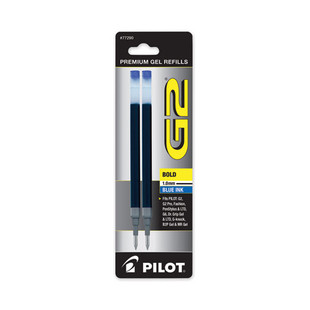 Refill For Pilot G2 Gel Ink Pens, Bold Conical Tip, Blue Ink, 2/pack