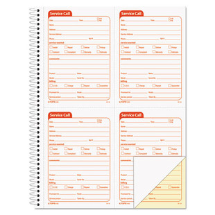 Service Call Book, Two-part Carbonless, 4 X 5.5, 4/page, 200 Forms
