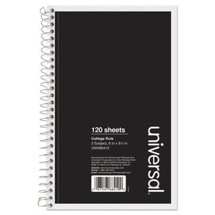 Wirebound Notebook, 3 Subject, Medium/college Rule, Black Cover, 9.5 X 6, 120 Sheets