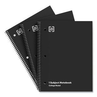 One-subject Notebook, Medium/college Rule, Black Cover, 11 X 8.5, 70 Sheets, 3/pack