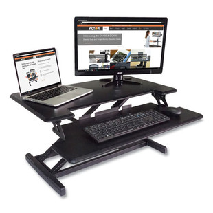 High Rise Height Adjustable Compact Standing Desk With Keyboard Tray, 32.5" X 25" X 19", Black