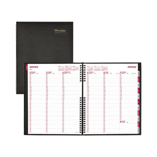 Coilpro Weekly Appointment Book In Columnar Format, 11 X 8.5, Black Lizard-look Cover, 12-month (jan To Dec): 2024