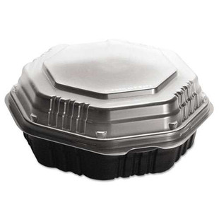 Octaview Hinged-lid Hot Food Containers, 31 Oz, 9.55 X 9.1 X 3, Black/clear, 100/carton