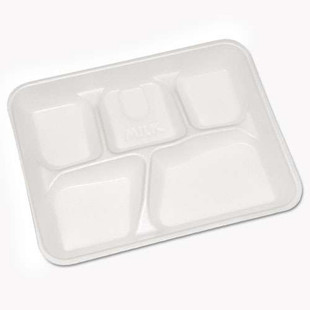 Foam School Trays, 5-compartment, 8.25 X 10.5 X 1, White, 500/carton