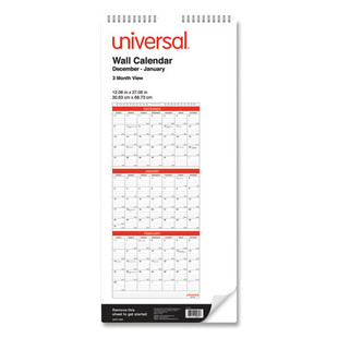 Three-month Wall Calendar, 12 X 27, White/red Sheets, 14-month: Dec 2025 To Jan 2027 Three-month Wall Calendar, 12 X 27, White/red Sheets, 14-month: Dec 2025 To Jan 2027