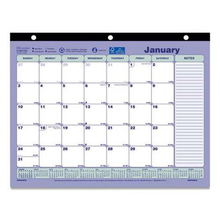 Monthly Desk Pad Calendar, 3-hole Punched, 11 X 8.5, White/blue/green Sheets, Black Binding, 12-month (jan To Dec): 2026
