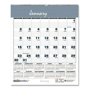 Bar Harbor Recycled Wirebound Monthly Wall Calendar, 6 X 7, White/blue/gray Sheets, 12-month (jan-dec): 2026