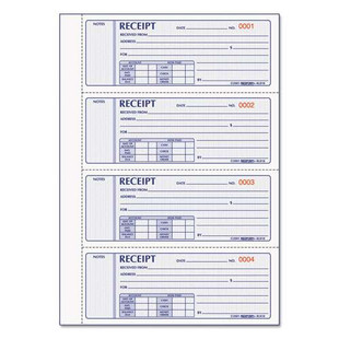 Money Receipt Book, Three-part Carbonless, 7 X 2.75, 4/page, 200 Forms