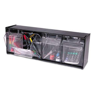 Tilt Bin Interlocking Multi-bin Storage Organizer, 4 Sections, 23.63" X 6.63" X 8.13", Black/clear