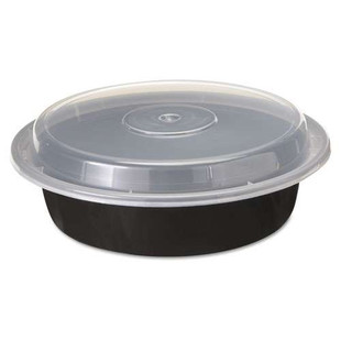 Newspring Versatainer Microwavable Containers, 24 Oz, 7" Diameter, Black/clear, 150/carton