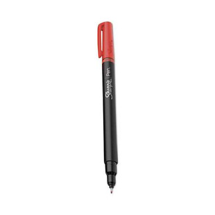 Water-resistant Ink Porous Point Pen, Stick, Fine 0.4 Mm, Red Ink, Black/gray/red Barrel, Dozen