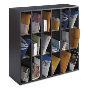 Wood Mail Sorter With Adjustable Dividers, Stackable, 18 Compartments, Black