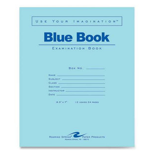 Examination Blue Book, Wide/legal Rule, Blue Cover, 8.5 X 7, 12 Sheets