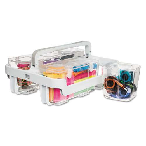 Stackable Caddy Organizer With S, M And L Containers, Plastic, 10.5 X 14 X 6.5, White Caddy/clear Containers Stackable Caddy Organizer With S, M And L Containers, Plastic, 10.5 X 14 X 6.5, White Caddy/clear Containers