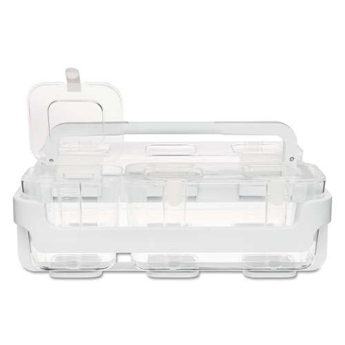 Stackable Caddy Organizer With S, M And L Containers, Plastic, 10.5 X 14 X 6.5, White Caddy/clear Containers Stackable Caddy Organizer With S, M And L Containers, Plastic, 10.5 X 14 X 6.5, White Caddy/clear Containers