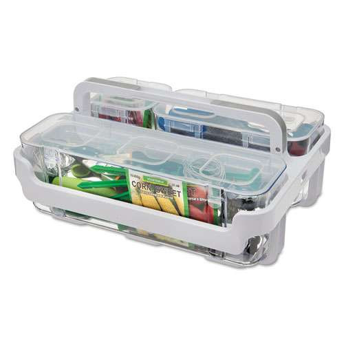 Stackable Caddy Organizer With S, M And L Containers, Plastic, 10.5 X 14 X 6.5, White Caddy/clear Containers Stackable Caddy Organizer With S, M And L Containers, Plastic, 10.5 X 14 X 6.5, White Caddy/clear Containers