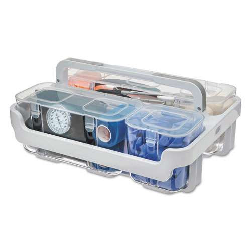 Stackable Caddy Organizer With S, M And L Containers, Plastic, 10.5 X 14 X 6.5, White Caddy/clear Containers Stackable Caddy Organizer With S, M And L Containers, Plastic, 10.5 X 14 X 6.5, White Caddy/clear Containers