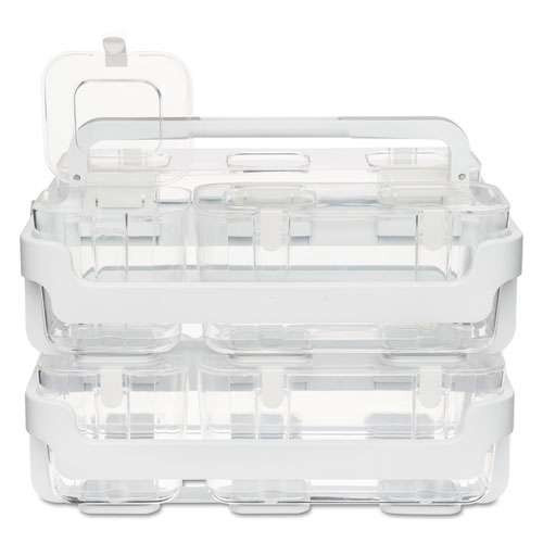 Stackable Caddy Organizer With S, M And L Containers, Plastic, 10.5 X 14 X 6.5, White Caddy/clear Containers Stackable Caddy Organizer With S, M And L Containers, Plastic, 10.5 X 14 X 6.5, White Caddy/clear Containers