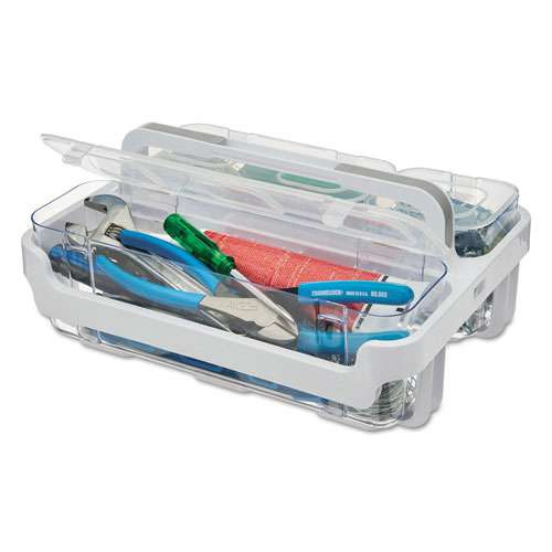 Stackable Caddy Organizer With S, M And L Containers, Plastic, 10.5 X 14 X 6.5, White Caddy/clear Containers Stackable Caddy Organizer With S, M And L Containers, Plastic, 10.5 X 14 X 6.5, White Caddy/clear Containers