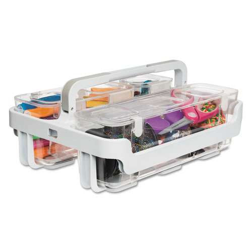 Stackable Caddy Organizer With S, M And L Containers, Plastic, 10.5 X 14 X 6.5, White Caddy/clear Containers Stackable Caddy Organizer With S, M And L Containers, Plastic, 10.5 X 14 X 6.5, White Caddy/clear Containers