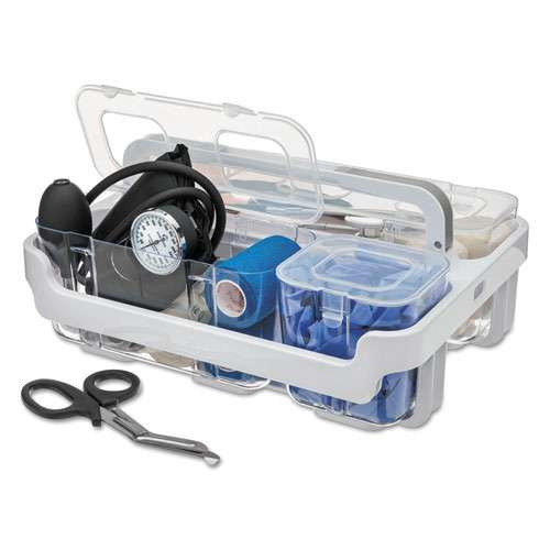 Stackable Caddy Organizer With S, M And L Containers, Plastic, 10.5 X 14 X 6.5, White Caddy/clear Containers Stackable Caddy Organizer With S, M And L Containers, Plastic, 10.5 X 14 X 6.5, White Caddy/clear Containers