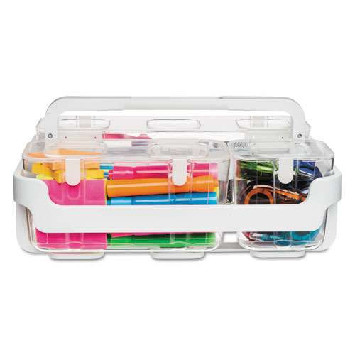 Stackable Caddy Organizer With S, M And L Containers, Plastic, 10.5 X 14 X 6.5, White Caddy/clear Containers Stackable Caddy Organizer With S, M And L Containers, Plastic, 10.5 X 14 X 6.5, White Caddy/clear Containers