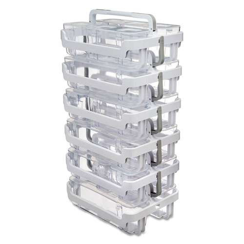 Stackable Caddy Organizer With S, M And L Containers, Plastic, 10.5 X 14 X 6.5, White Caddy/clear Containers Stackable Caddy Organizer With S, M And L Containers, Plastic, 10.5 X 14 X 6.5, White Caddy/clear Containers