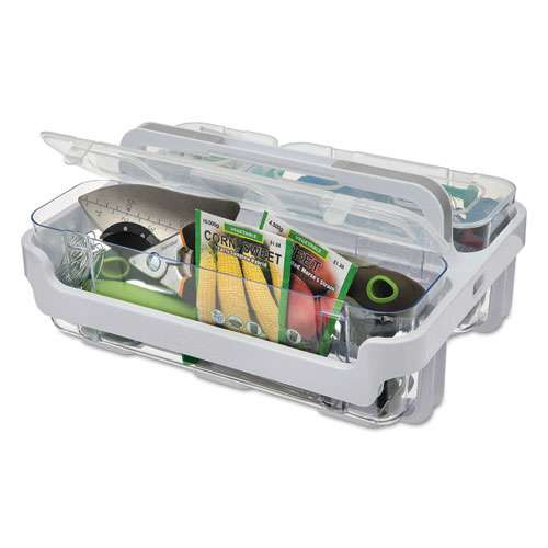 Stackable Caddy Organizer With S, M And L Containers, Plastic, 10.5 X 14 X 6.5, White Caddy/clear Containers Stackable Caddy Organizer With S, M And L Containers, Plastic, 10.5 X 14 X 6.5, White Caddy/clear Containers