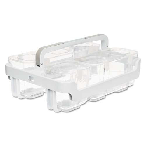 Stackable Caddy Organizer With S, M And L Containers, Plastic, 10.5 X 14 X 6.5, White Caddy/clear Containers Stackable Caddy Organizer With S, M And L Containers, Plastic, 10.5 X 14 X 6.5, White Caddy/clear Containers