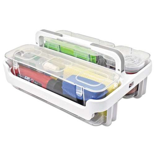 Stackable Caddy Organizer With S, M And L Containers, Plastic, 10.5 X 14 X 6.5, White Caddy/clear Containers Stackable Caddy Organizer With S, M And L Containers, Plastic, 10.5 X 14 X 6.5, White Caddy/clear Containers