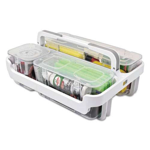 Stackable Caddy Organizer With S, M And L Containers, Plastic, 10.5 X 14 X 6.5, White Caddy/clear Containers Stackable Caddy Organizer With S, M And L Containers, Plastic, 10.5 X 14 X 6.5, White Caddy/clear Containers