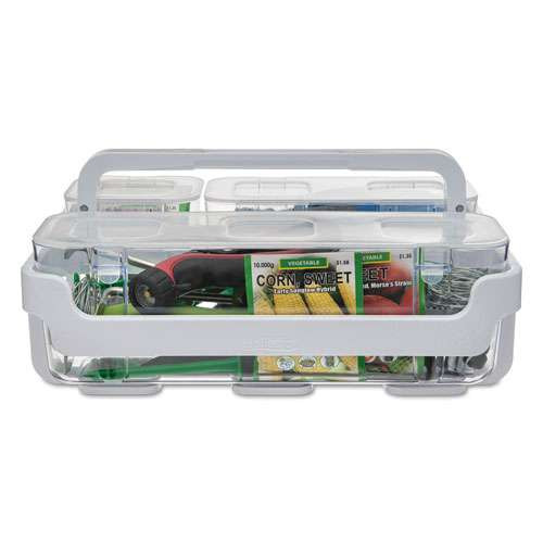 Stackable Caddy Organizer With S, M And L Containers, Plastic, 10.5 X 14 X 6.5, White Caddy/clear Containers Stackable Caddy Organizer With S, M And L Containers, Plastic, 10.5 X 14 X 6.5, White Caddy/clear Containers